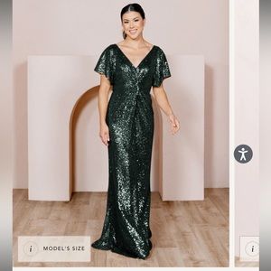 Revelry Emerald Green Sequin Bridesmaid Dress size 6 regular length, style Gwen